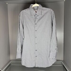 Armani Collezioni Mens Gingham Check Button Down Shirt Grey White Cotton XL